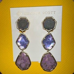 NWT Kendra Scott Purple Drusy Nina Linear Earrings